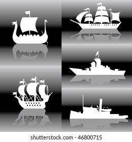 set of vector silhouette images of sailing ships