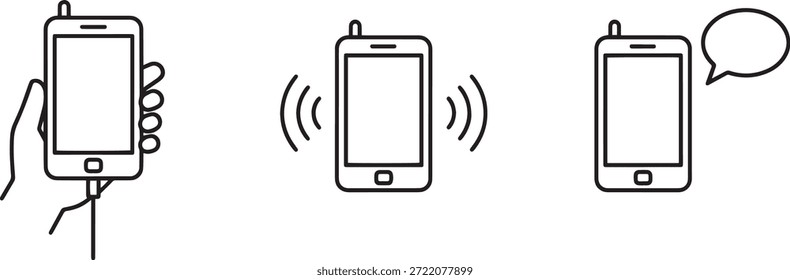 Un conjunto de teléfonos móviles de silueta de Vector con Elementos de diseño de comunicación inalámbrica