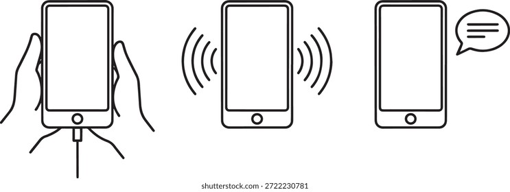 Un conjunto de teléfonos móviles de silueta de Vector que ilustran la comunicación inalámbrica y la conexión de red