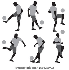 A set of vector silhouette soccer, football players in different poses