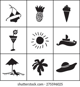Set of vector silhouette summer icons