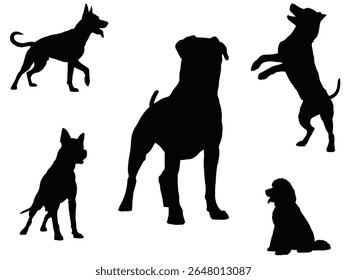 A set of vector silhouettes of angry dogs