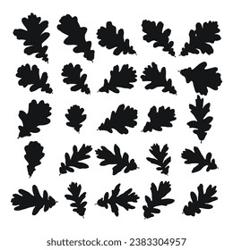 Set of vector silhouettes of a black shape of oak leaves
