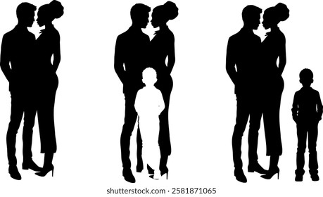 Set of vector silhouettes - Body of parents in a relationship - Child desire and role - Phases of a partnership