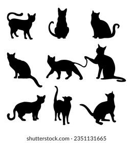 Set of vector silhouettes of cats	