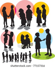 set vector silhouettes with children