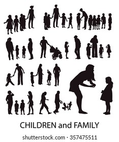 Set of  Vector Silhouettes: Children and Families.