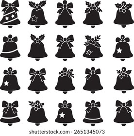 conjunto de silhuetas vetoriais de sinos de Natal