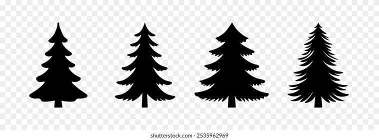 Conjunto de siluetas de Vector de árboles de Navidad PNG. Árbol de Navidad, pino, textura de superposición.