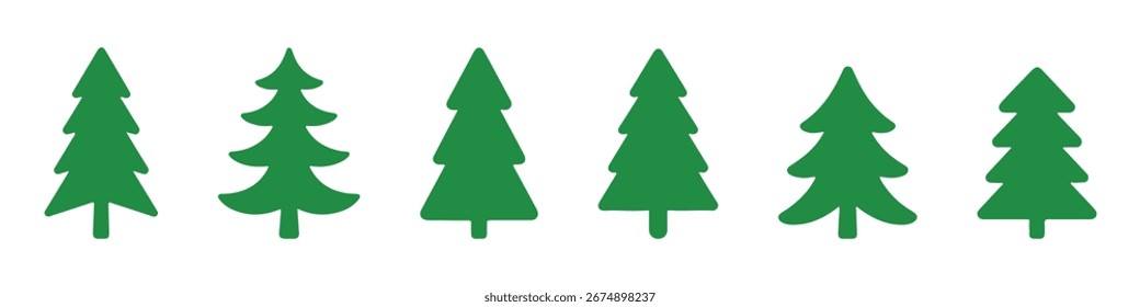 Set of vector silhouettes of Christmas trees PNG. Christmas tree, pine, overlay texture.