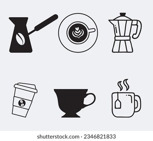 A set of vector silhouettes of coffee