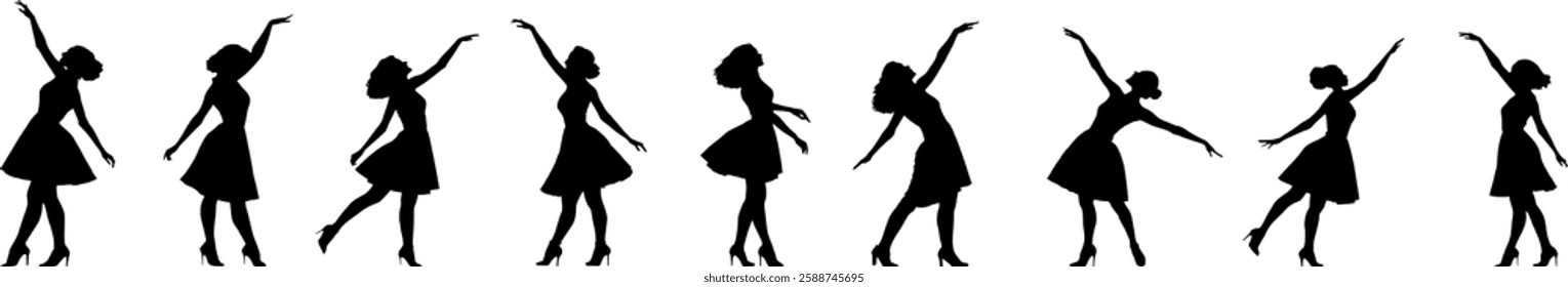 Set Vector Silhouettes Collection Body - Women making dance figures - Easy movement and poses