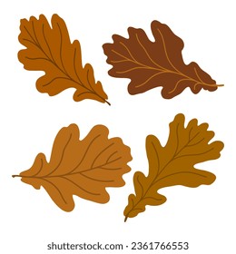 Set of vector silhouettes of colored oak leaves