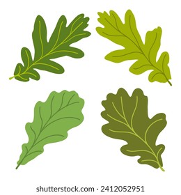 Set of vector silhouettes of colored oak leaves