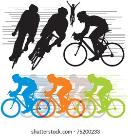 set vector silhouettes cyclists