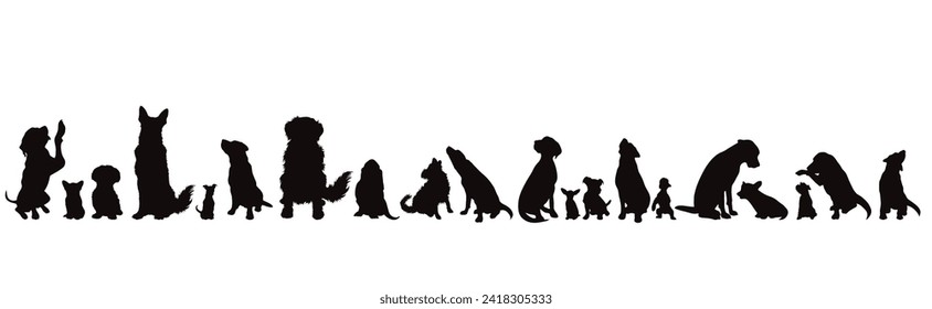 Set of vector silhouettes of different dogs in different positions on a white background. Dog and pet symbol.