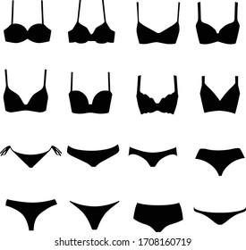 Set of vector silhouettes of female underwear Isolated on a white background for your design.