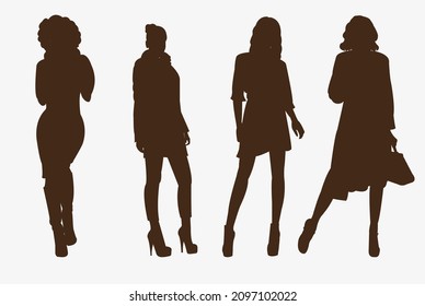 un conjunto de siluetas vectoriales de modelos de niñas