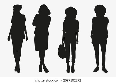 un conjunto de siluetas vectoriales de modelos de niñas