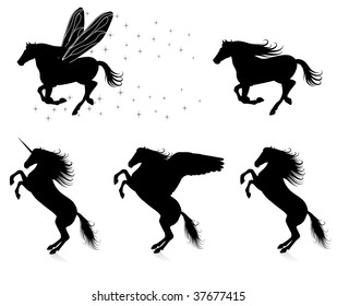 Set of vector silhouettes of horses.