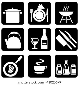 set of vector silhouettes of icons on the food theme