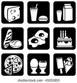set of vector silhouettes of icons on the food theme