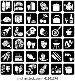 set of vector silhouettes of icons on the food theme