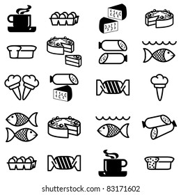 set of vector silhouettes of icons on the food theme