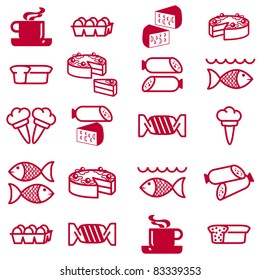 set of vector silhouettes of icons on the food theme