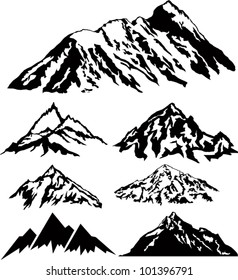 set of vector silhouettes of the mountains