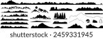 Set of vector silhouettes - Mountains, hills and glaciers - Design elements - Mountain ranges, hills and forests