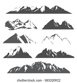 set of vector silhouettes of the mountains on white background
