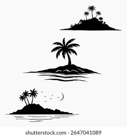 Set of vector silhouettes of palm trees.