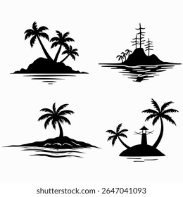 Conjunto de silhuetas vetoriais de palmeiras.