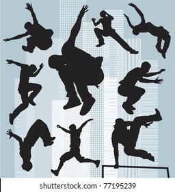 set vector silhouettes parkour