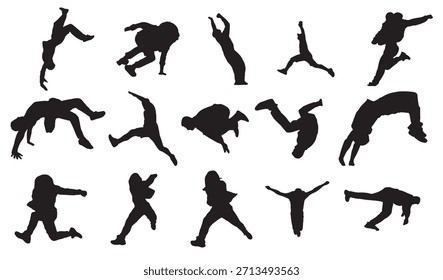 set vector silhouettes parkour illustration