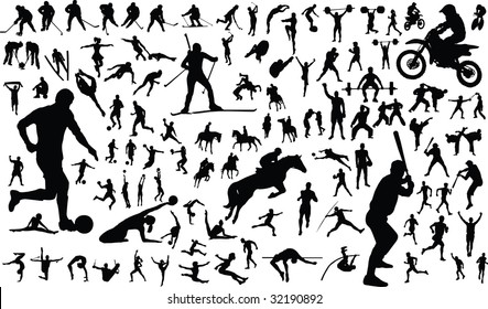 Set of vector silhouettes of people in sports