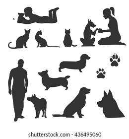 Set of vector silhouettes of pets