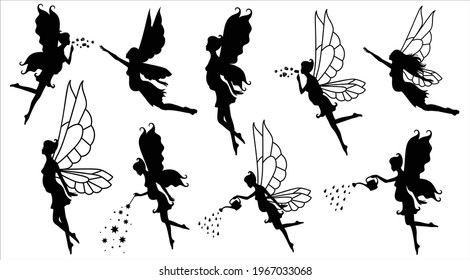 Set of vector silhouettes of pregnant fairy. 