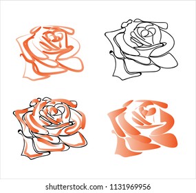 set of  vector silhouettes of rose flowers isolated on a white-background