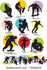 set vector silhouettes of skaters