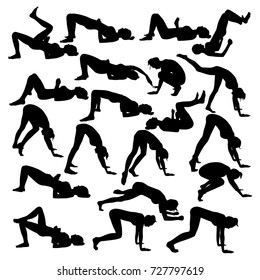 Set of vector silhouettes of a slim girl engaged in sports. Excellent exercises for hips and buttocks.
