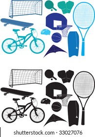 Set of vector silhouettes of sporting objects