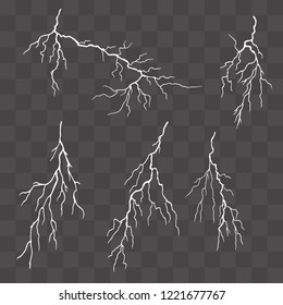 Set of vector silhouettes of thunderstorm lightning isolated. vector illustration