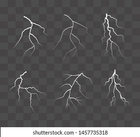 Set of vector silhouettes of thunderstorm lightning isolated. vector illustration