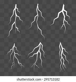 Set of vector silhouettes of thunderstorm lightning isolated. vector illustration