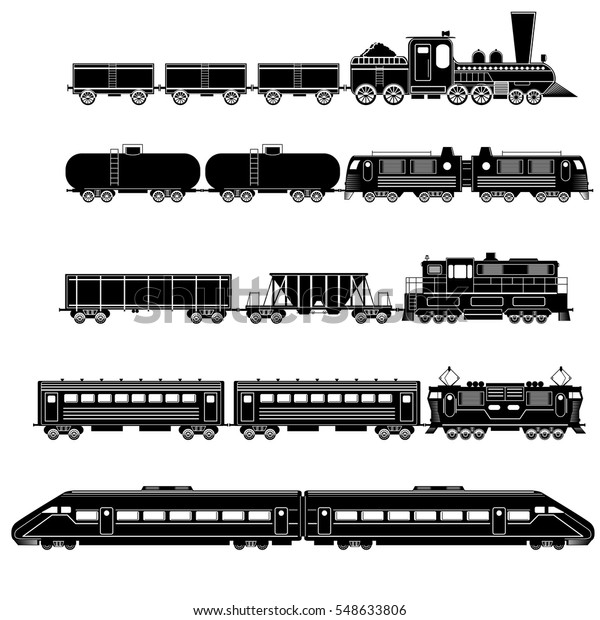 各種列車 機関車 鉄道車のベクターシルエット集合 のベクター画像素材 ロイヤリティフリー