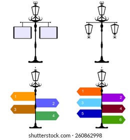 Set vector silhouettes of vintage artistic decorative lamppost