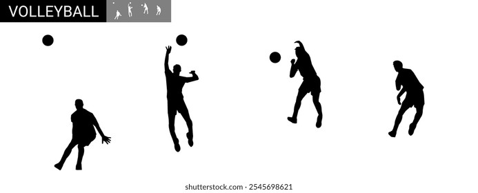 Set of vector silhouettes of volleyball players. Different poses.