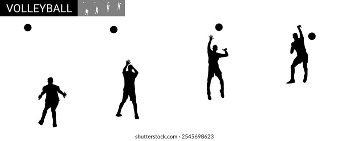 Set of vector silhouettes of volleyball players. Different poses.